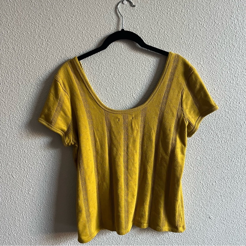 Madewell Pointelle Ribbed Tee Mustard Yellow Knit Top Medium - Picture 9 of 11